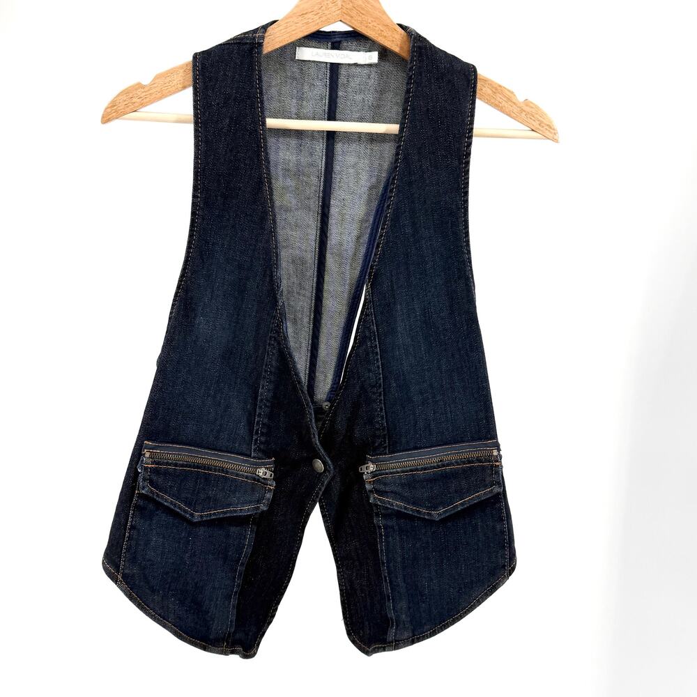 Lauren Vidal Blue Denim Zip Pocket Vest